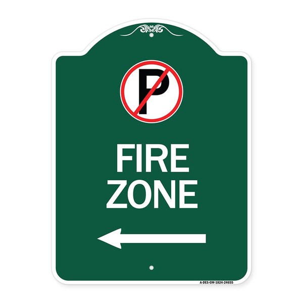 No Parkingand Left Arrow, Green & White Aluminum Architectural Sign, 18" x 24", GW-1824-24655